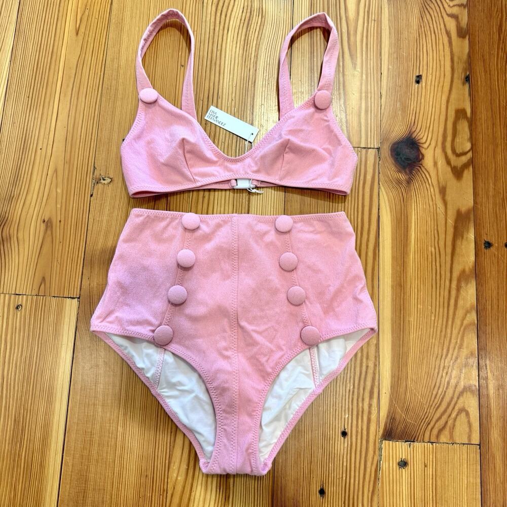 Lisa Marie Fernandez Size 2 Pink Button High Waist Bikini Swimsuit Two Piece Set